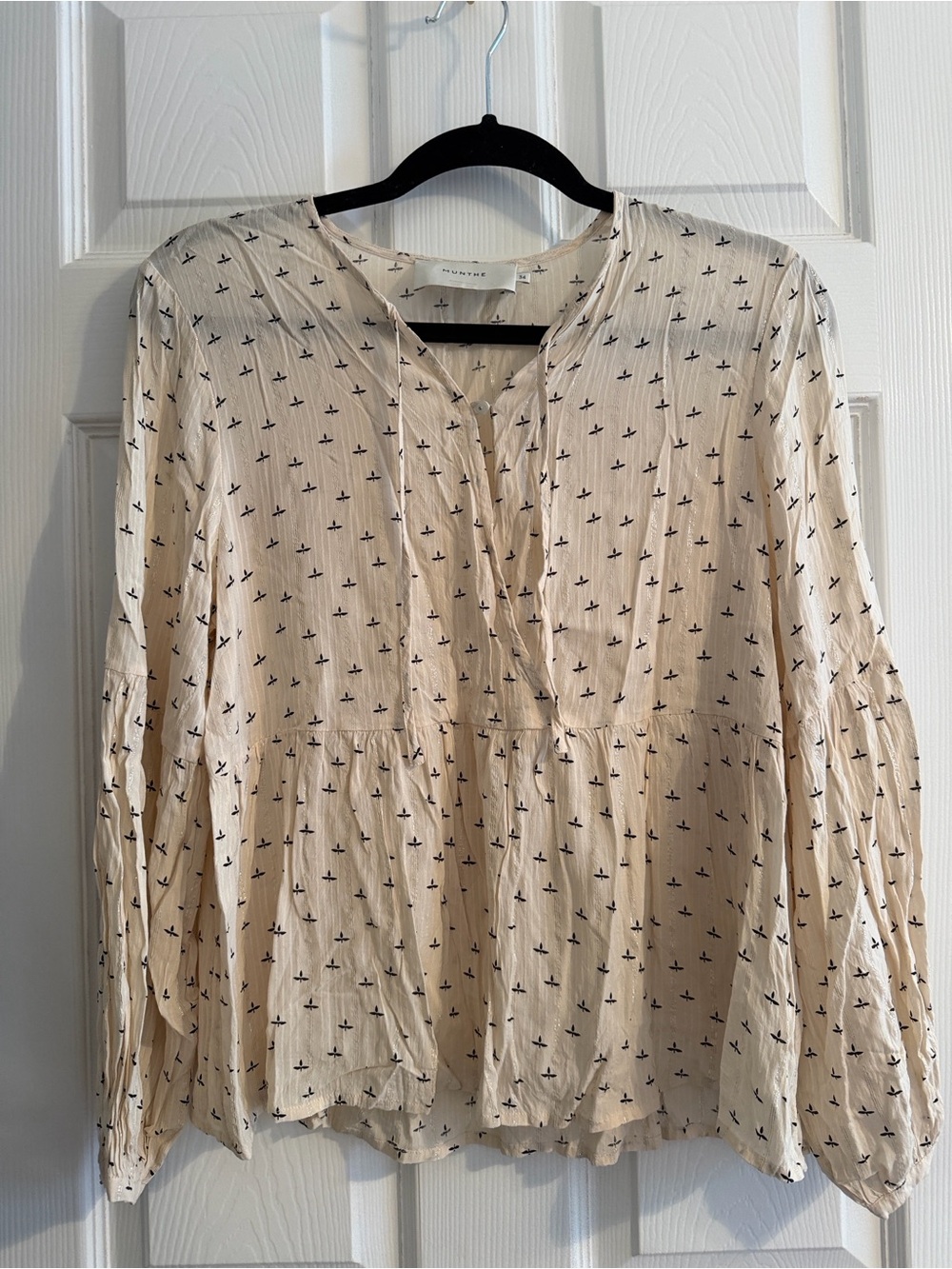Cream Printed Peasant Blouse with Pintuck Detail - Women Tops